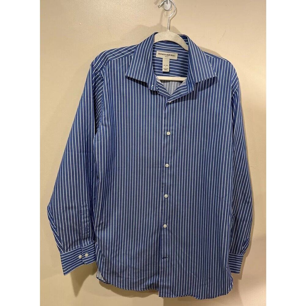Men's Banana Republic Long Sleeve Button Down Stripe Blue White EUC Size L